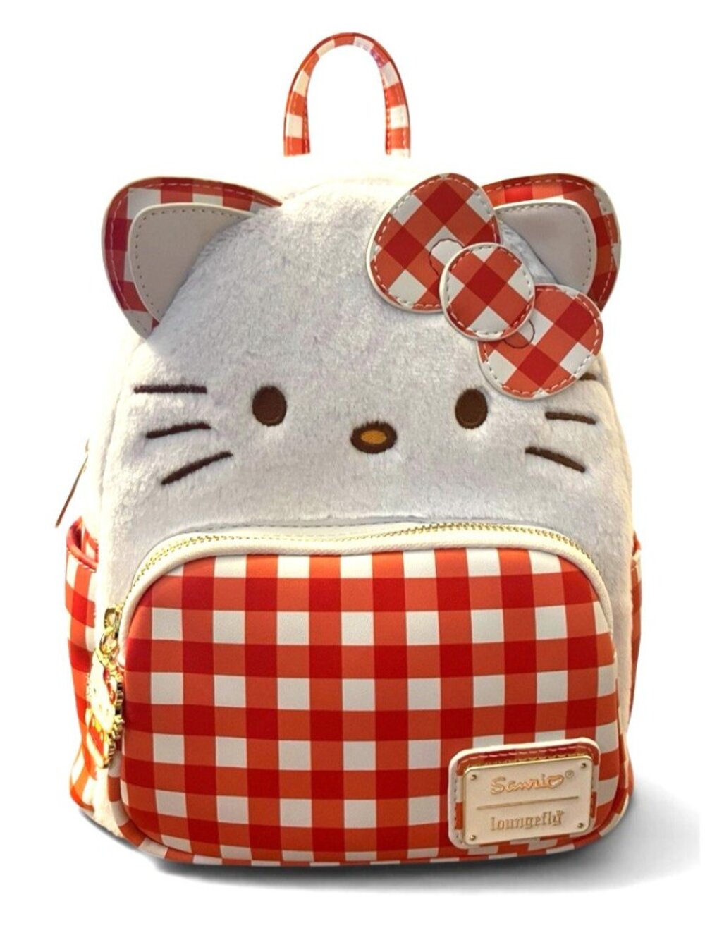 Loungefly Sanrio Hello Kitty Gingham Red White Mini Backpack Plush Picnic NWT